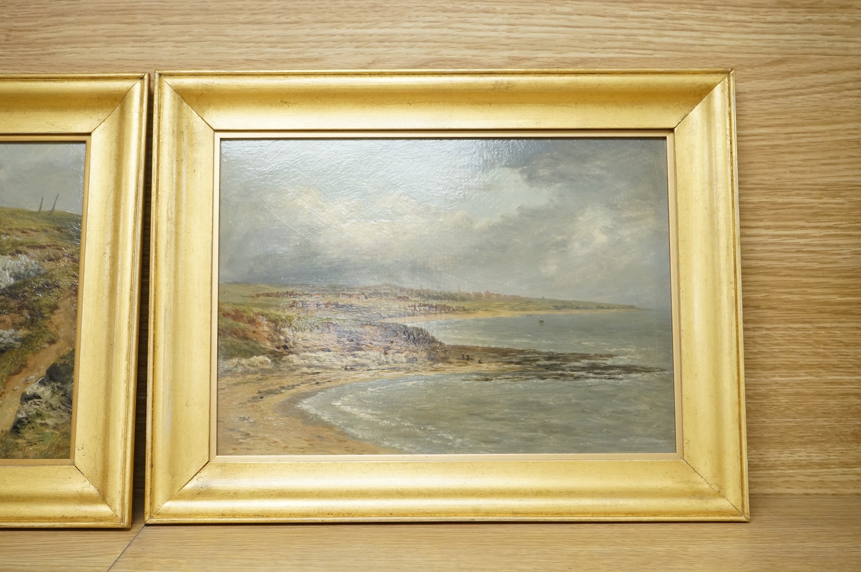 Early 20th century, English school, set of four coastal scenes believed to be Wearside, unsigned, oils on board, 19 x 28cm